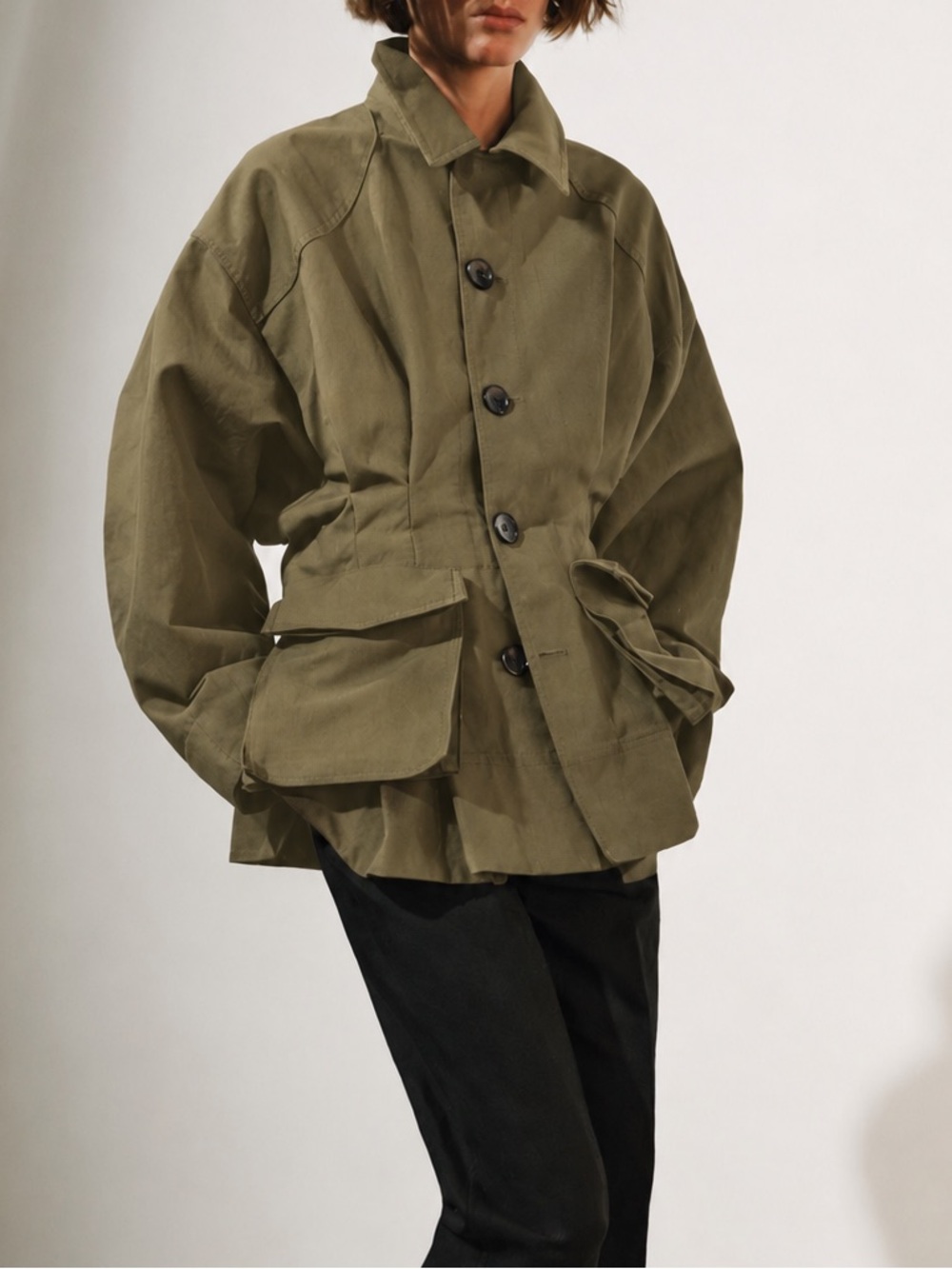 Zara Women’s Khaki/Olive Utility Jacket. Size S (oversized).